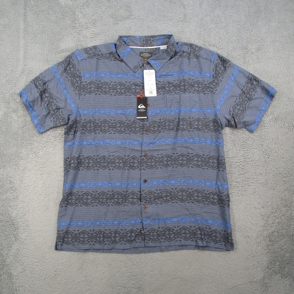 Quiksilver Waterman Tapa Mood Shirt Mens XXL Blue Grey Comfort Fit EQMWT03293